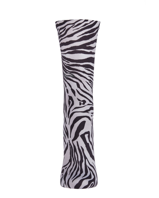 Zebra Printed Fashion Crew Sock : Color: White