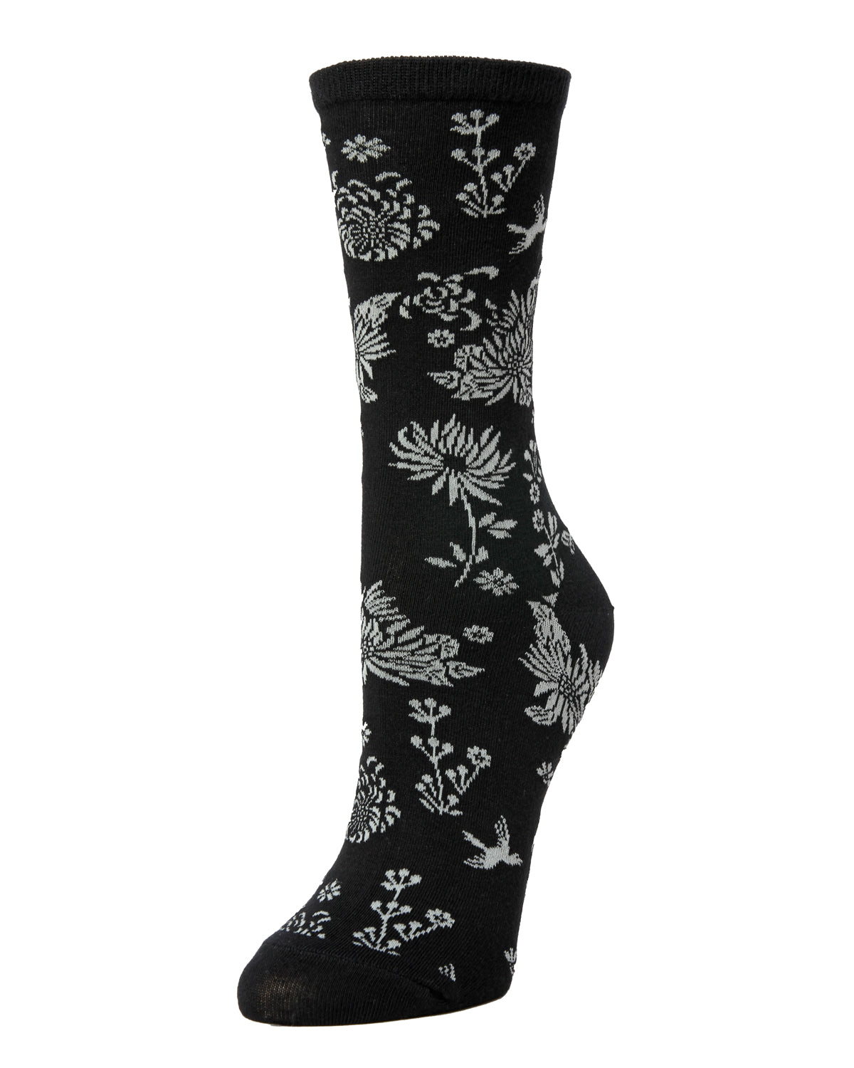 Natori Cascading Floral Cotton Blend Crew Sock : Color: Black
