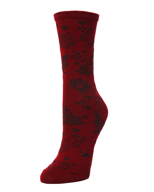 Natori Cascading Floral Cotton Blend Crew Sock : Color: Rhubarb
