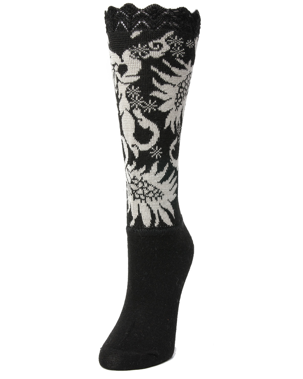Natori Scalloped Feathers Wool-blend Bootie Toppers : Color: Black