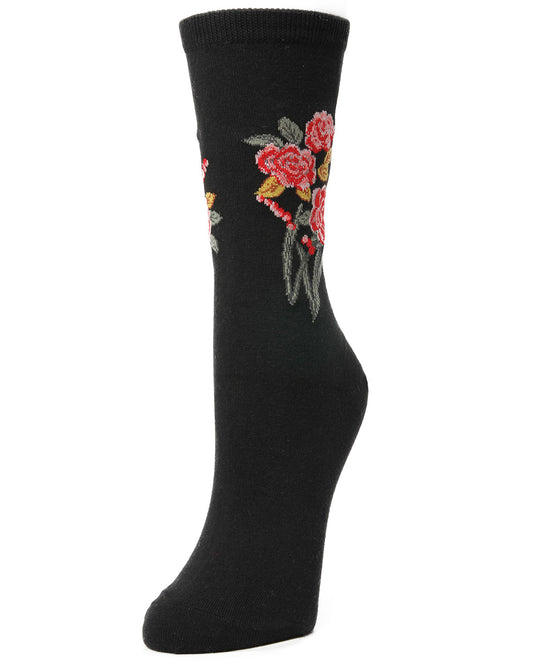 Rose Garden Cotton Blend Women's Crew Socks : Color: Black