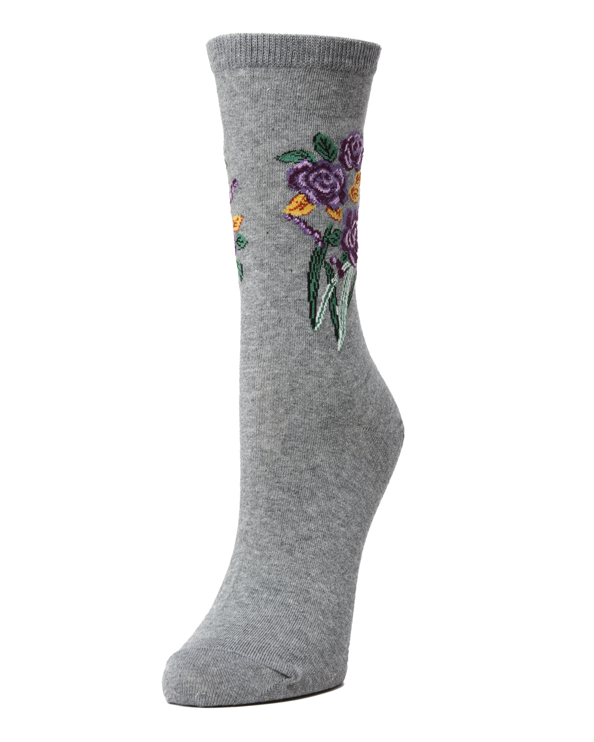 Rose Garden Cotton Blend Women's Crew Socks : Color: Medium Gray Heather
