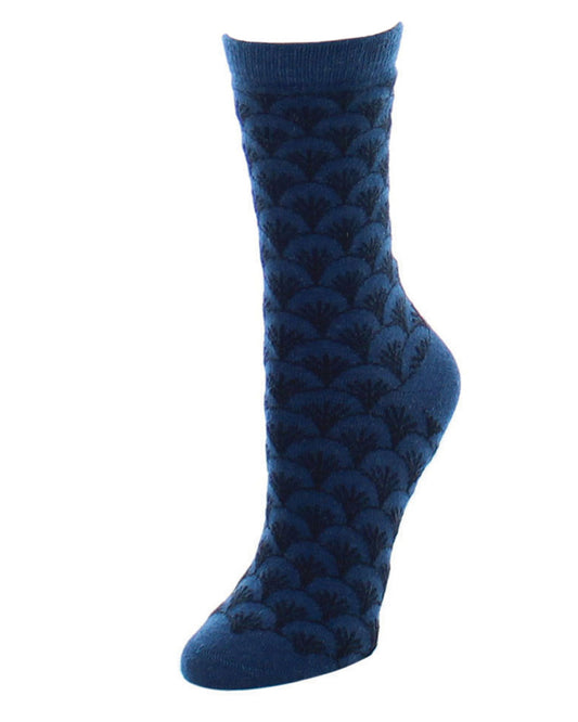 Women's Fretwork Geometric Cashmere Blend Crew Socks : Color: Blue Spruce