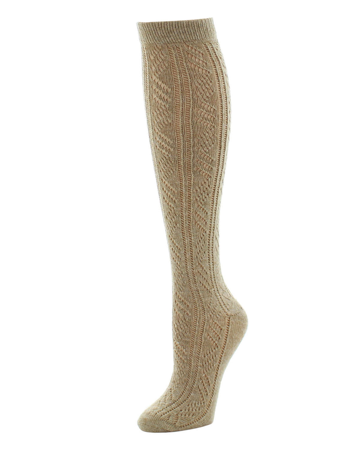 Mixed Schiffli Strip Knee High Sock : Color: Sand