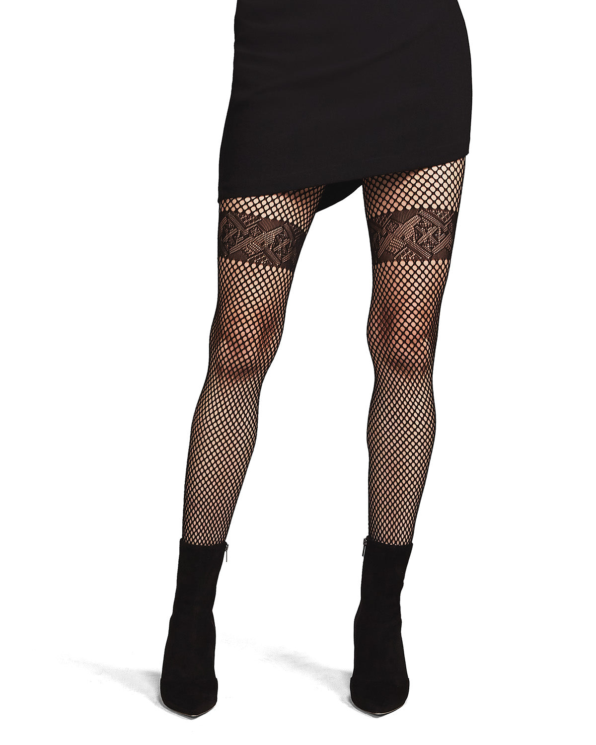 Geometric Band Tight Netted Fishnet Tights : Color: Black