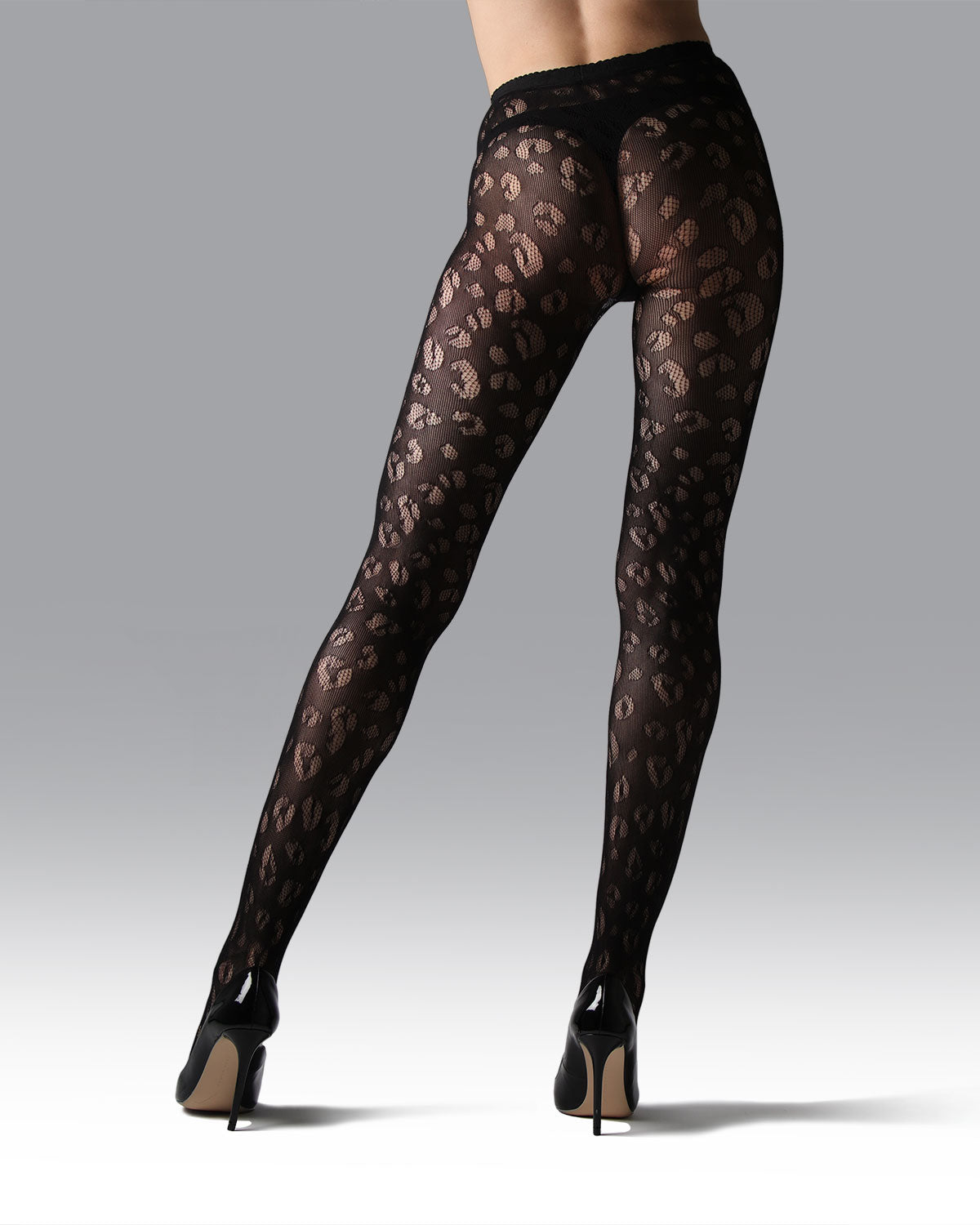 Leopard Print Semi-Opaque Net Tights : Color: Black