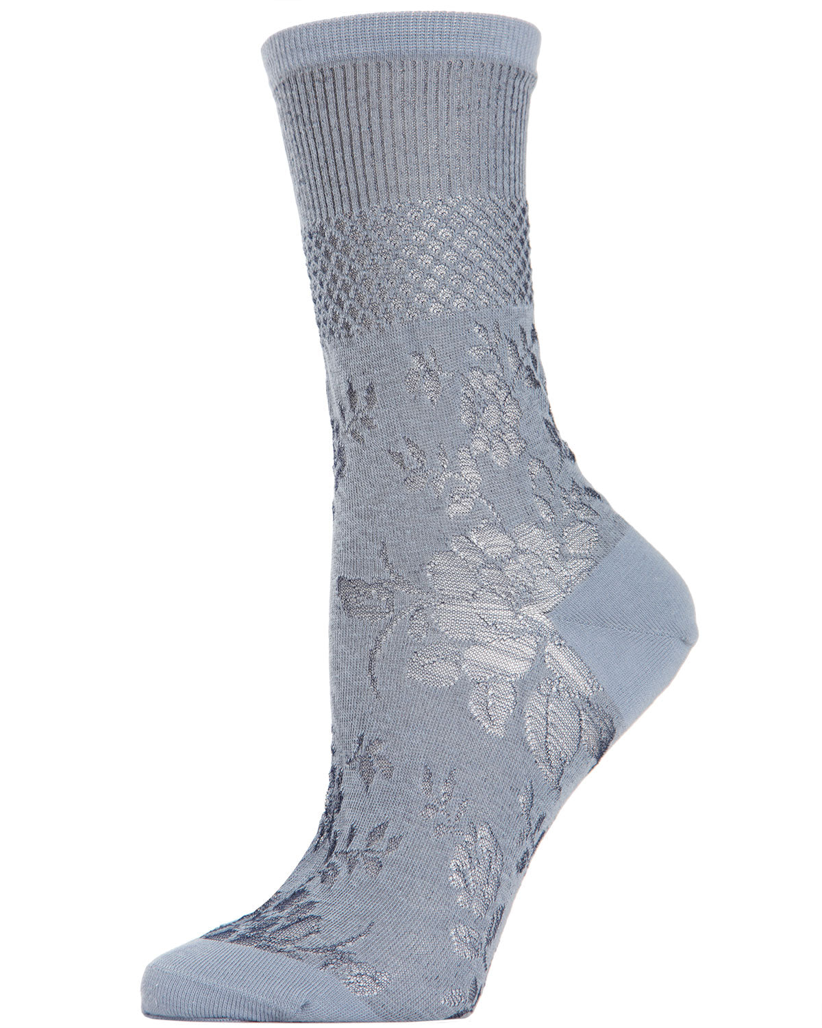 Natori Floral Fields Women's Sheer Crew Socks : Color: Denim