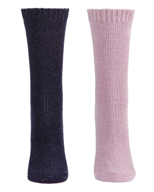 Solid Chenille Crew Sock 2 Pair Pack : Color: Lavender-Navy