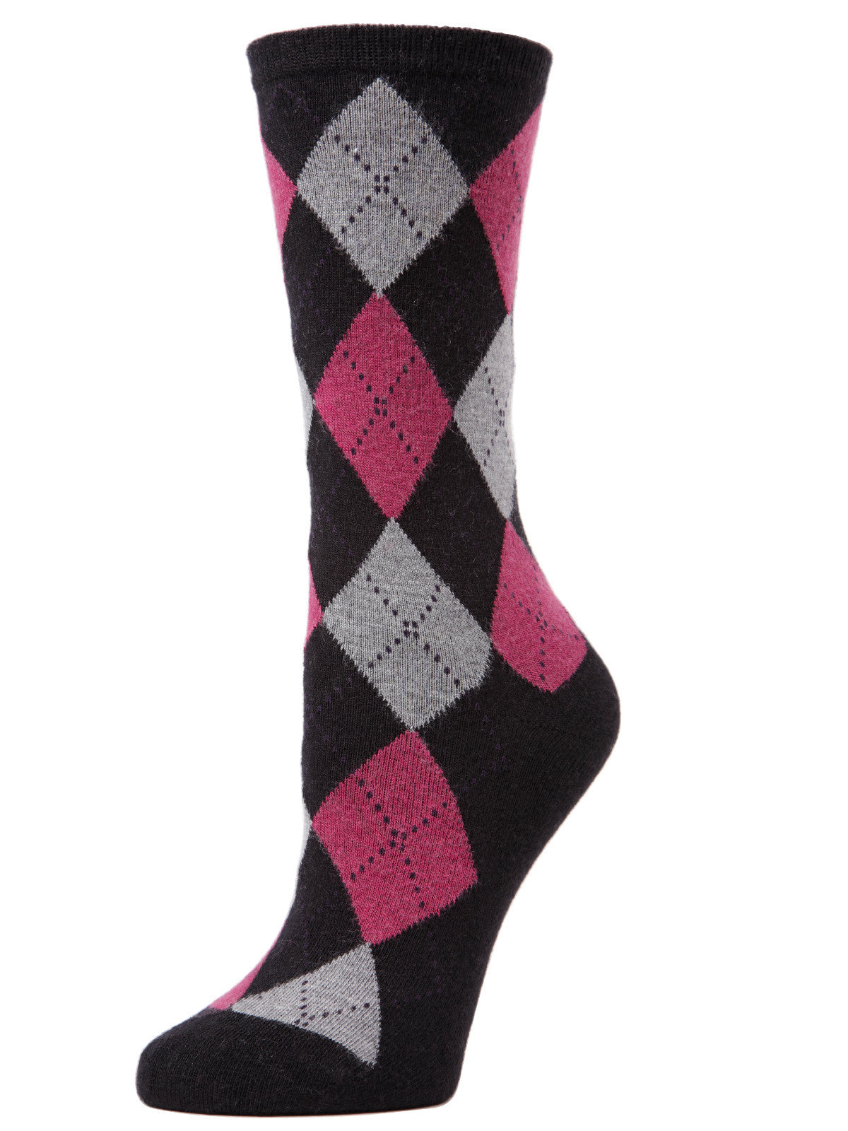 Cashmere Blend Classic Argyle Crew Socks : Color: Black