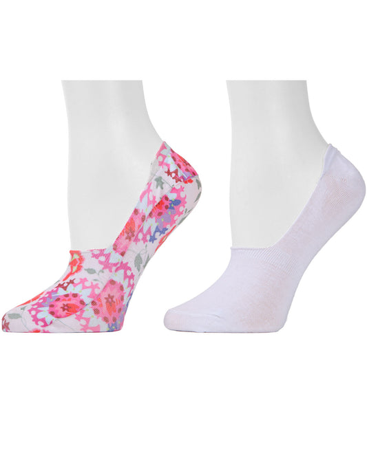Natori Ornate Floral Liner Socks 2-Pack : Color: Ivory/Whit