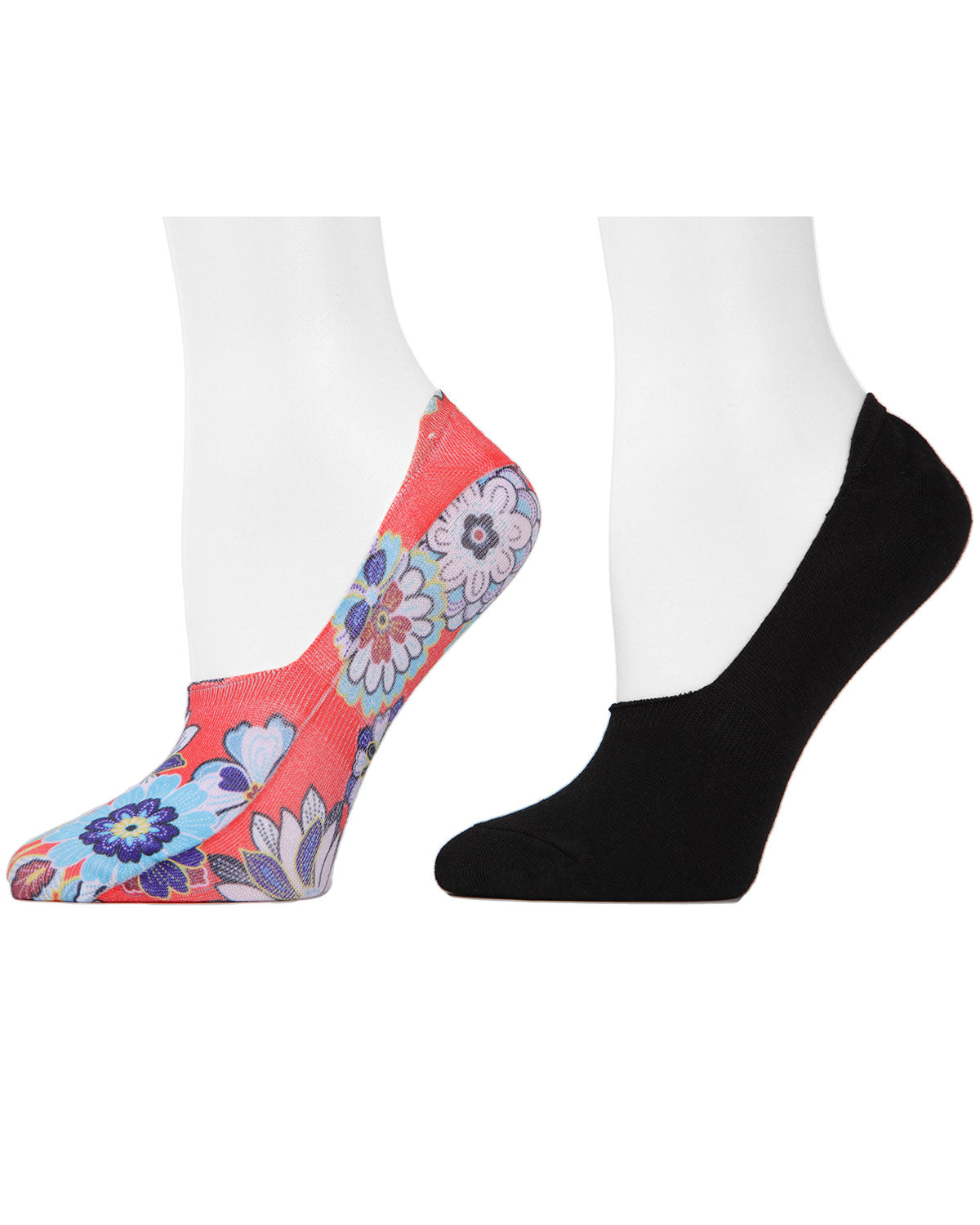 Natori Funky Floral No-Show Liner Socks 2-Pack : Color: Red/Black