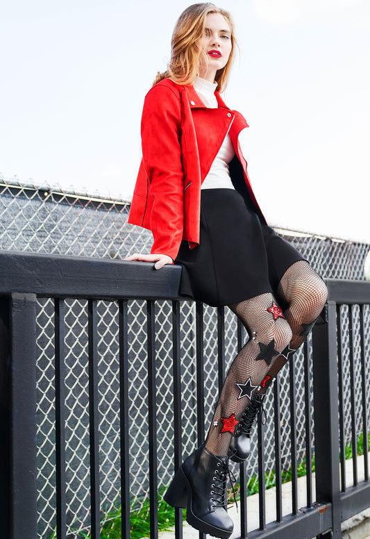 Rockstar Sequin & Faux Pearl Fishnet Tights : Color: Black