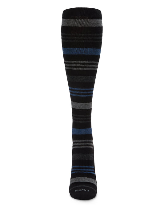 Unisex Black Multi Striped Cotton Blend 15-20mmHg Graduated Compression Socks : Color: Black-Pink