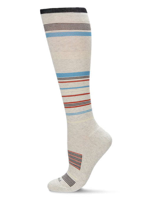 Unisex Multi-Striped Cotton Blend 15-20mmHg Graduated Compression Socks : Color: Oatmeal Heather