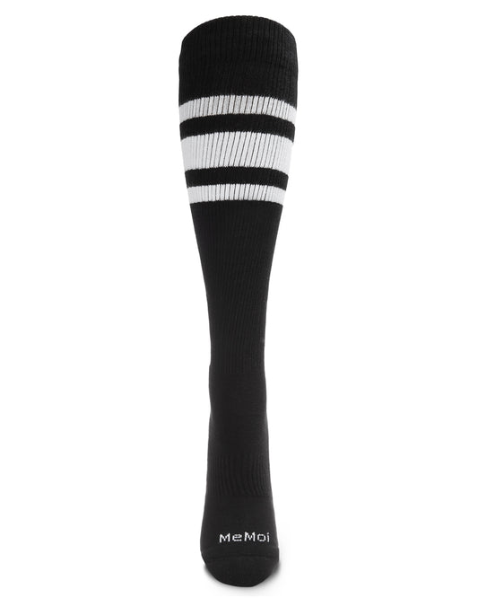 Unisex Striped Athletic Cushion Sole Knee High Cotton Blend 15-20mmHg Graduated Compression Socks : Color: Black