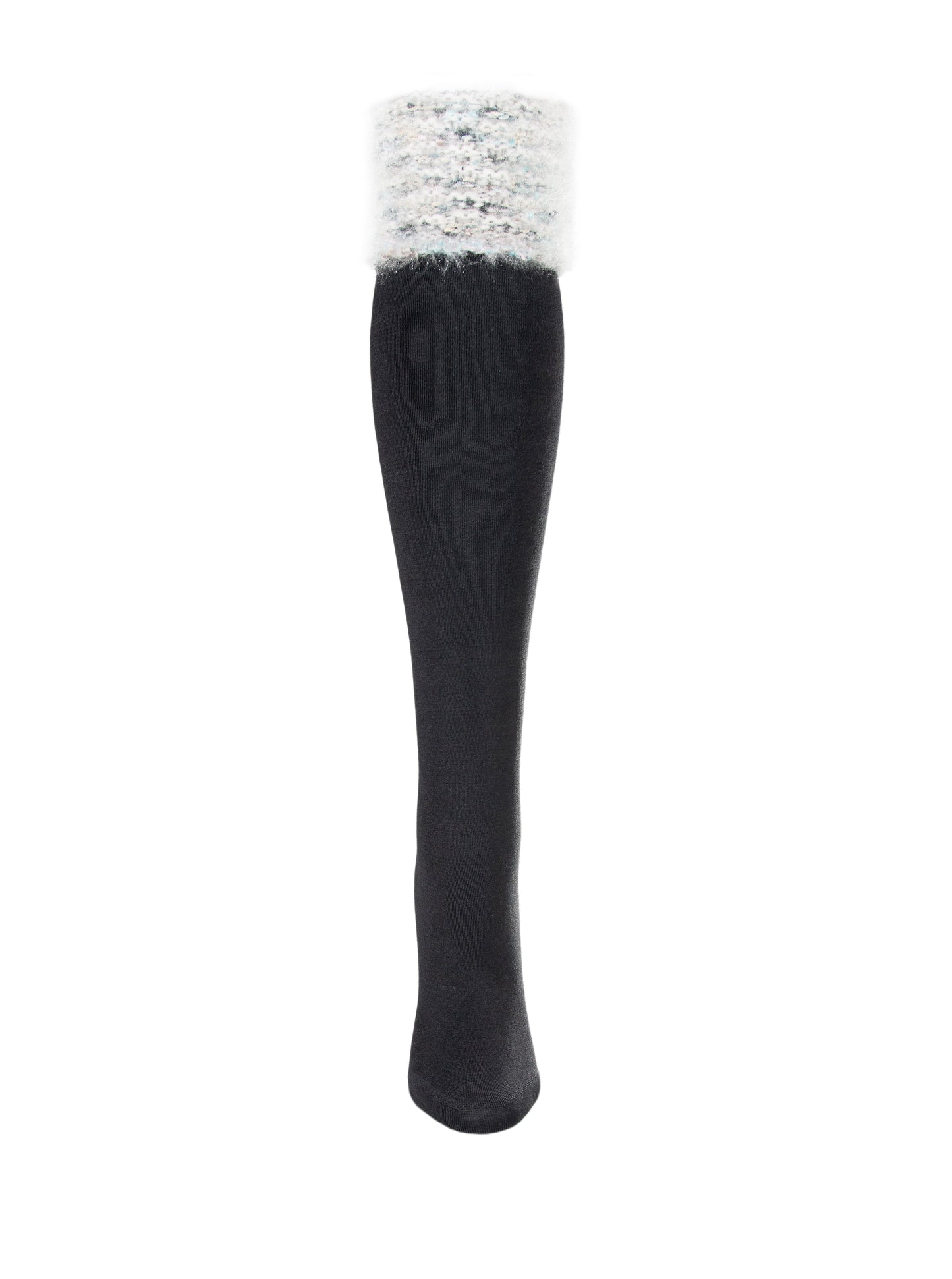 Mixed Yarn Fancy Cuff Over The Knee Sock : Color: Gray