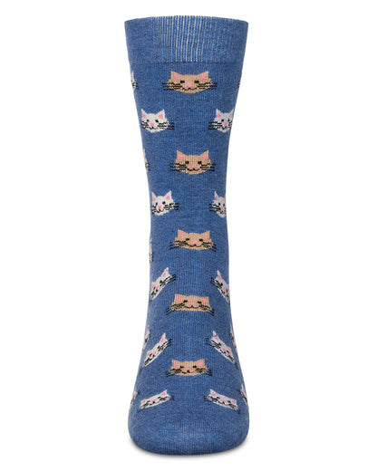 Men's Cat Face Cashmere Crew Socks : Color: Denim Heather
