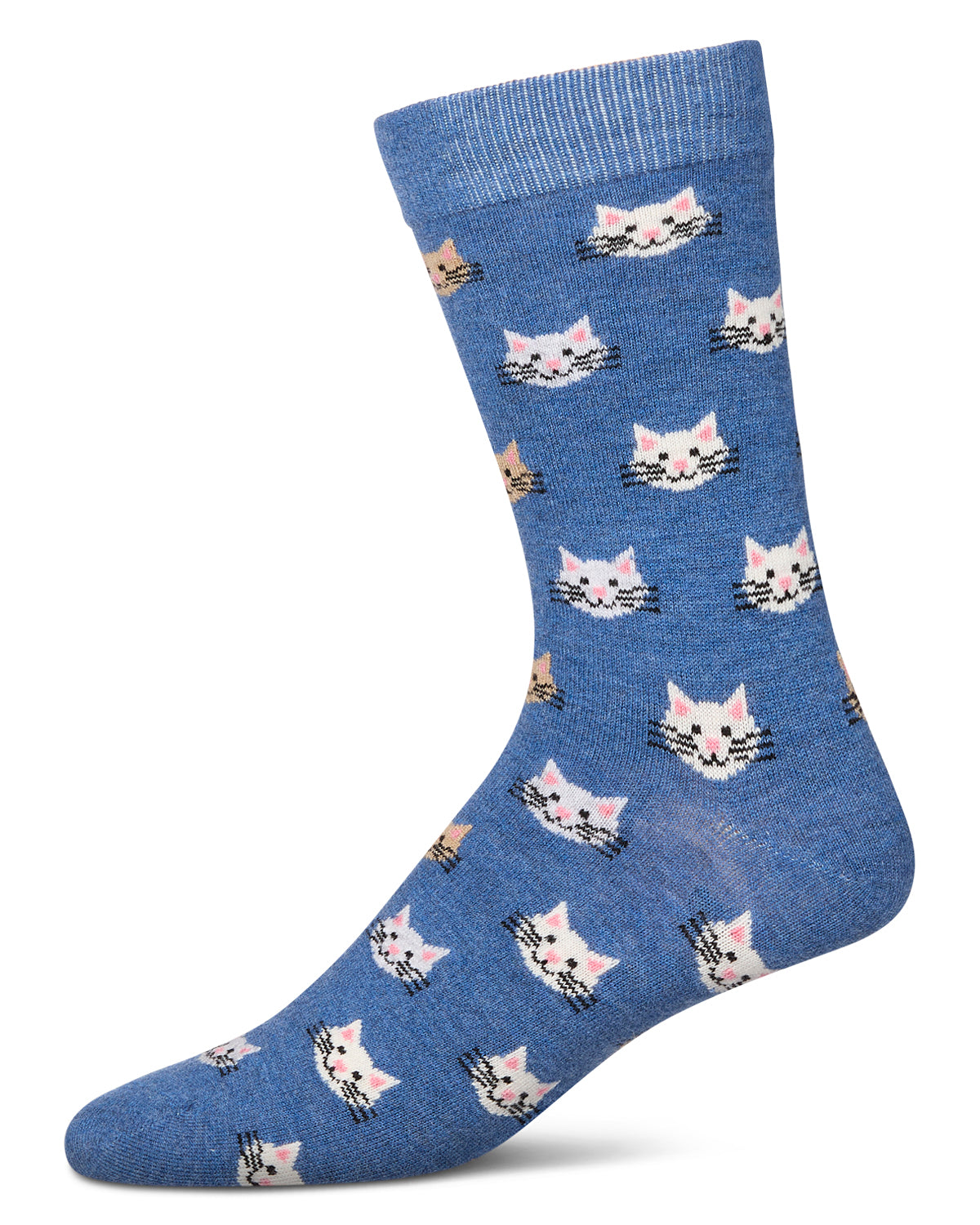 Men's Cat Face Cashmere Crew Socks : Color: Denim Heather