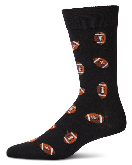 Men's Football Themed Cashmere Blend Novelty Crew Sock : Color: Black
