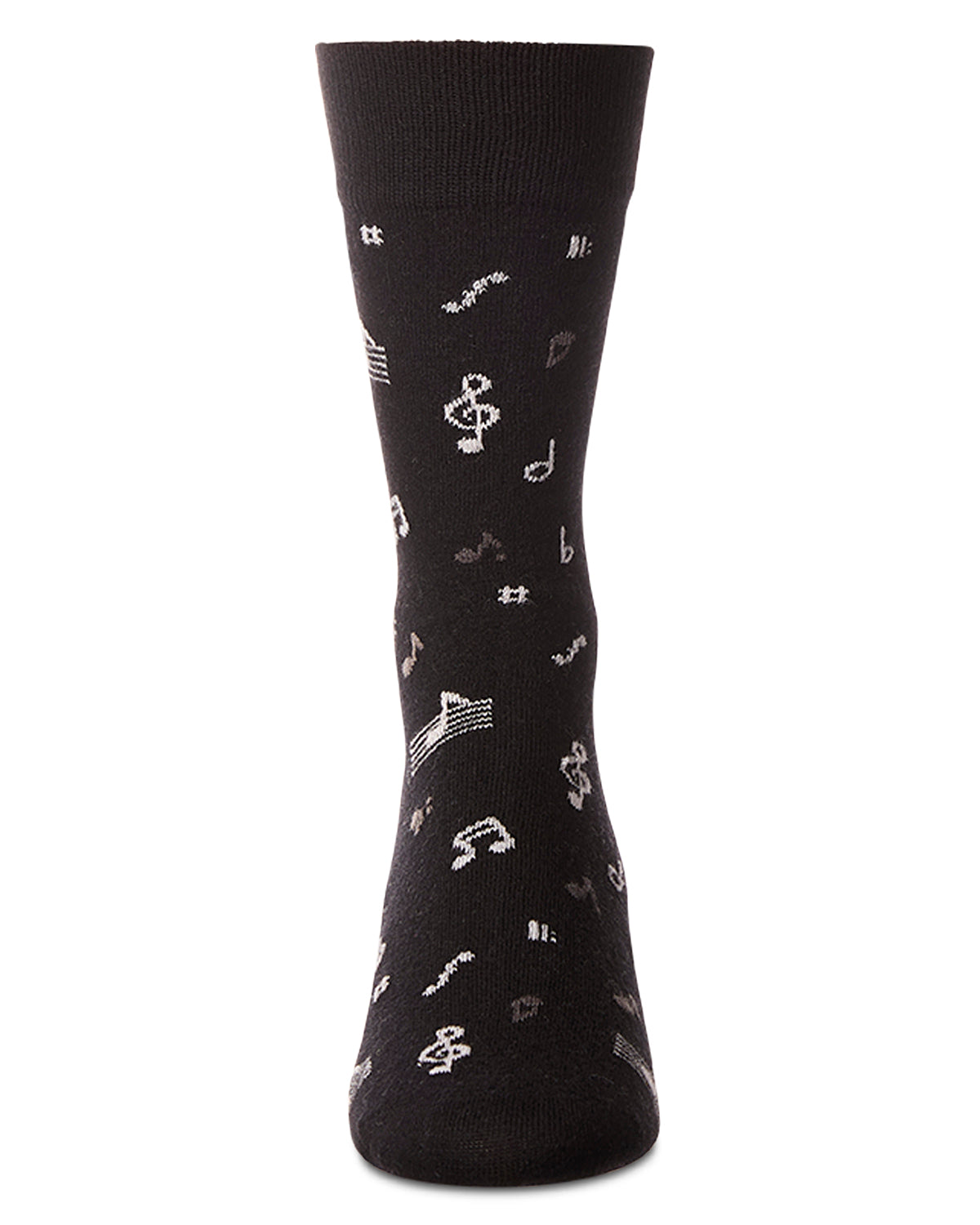 Men's "Musical Notes" Cashmere Blend Novelty Crew Sock : Color: Black