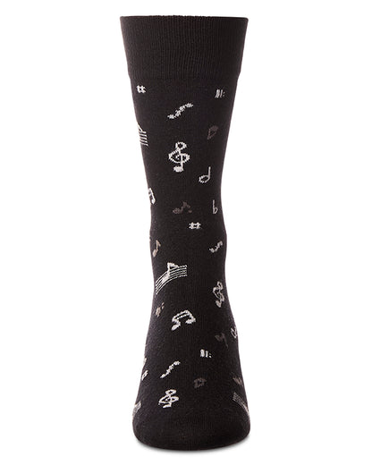 Men's "Musical Notes" Cashmere Blend Novelty Crew Sock : Color: Black