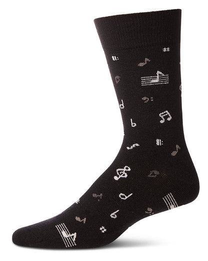 Men's "Musical Notes" Cashmere Blend Novelty Crew Sock : Color: Black