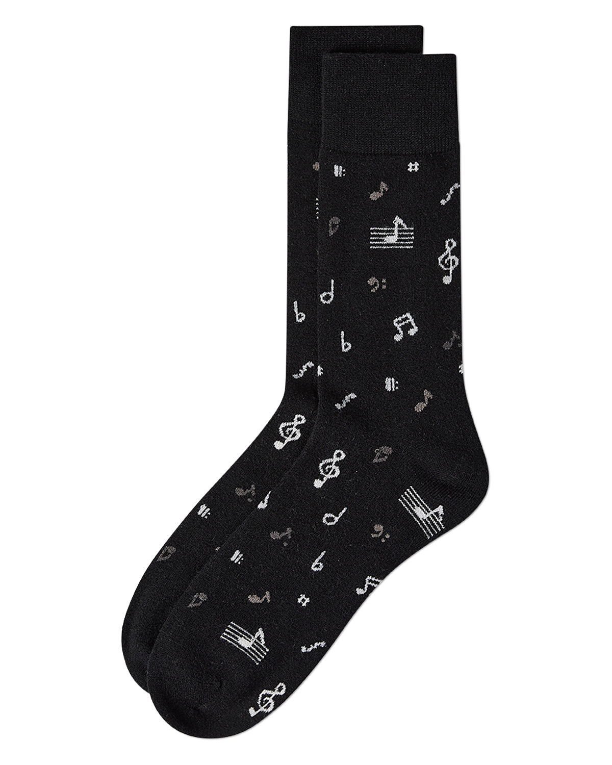 Men's "Musical Notes" Cashmere Blend Novelty Crew Sock : Color: Black