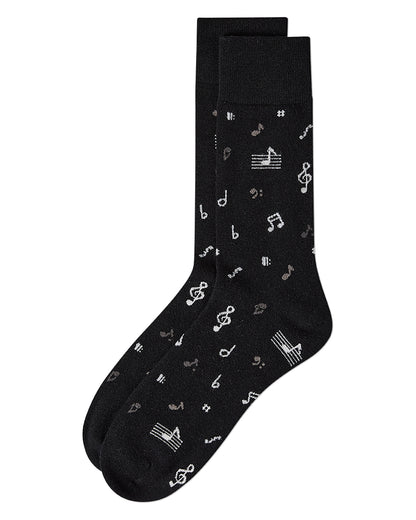 Men's "Musical Notes" Cashmere Blend Novelty Crew Sock : Color: Black