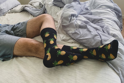 Men's Tasty Pineapples Bamboo Blend Novelty Crew Sock : Color: Black