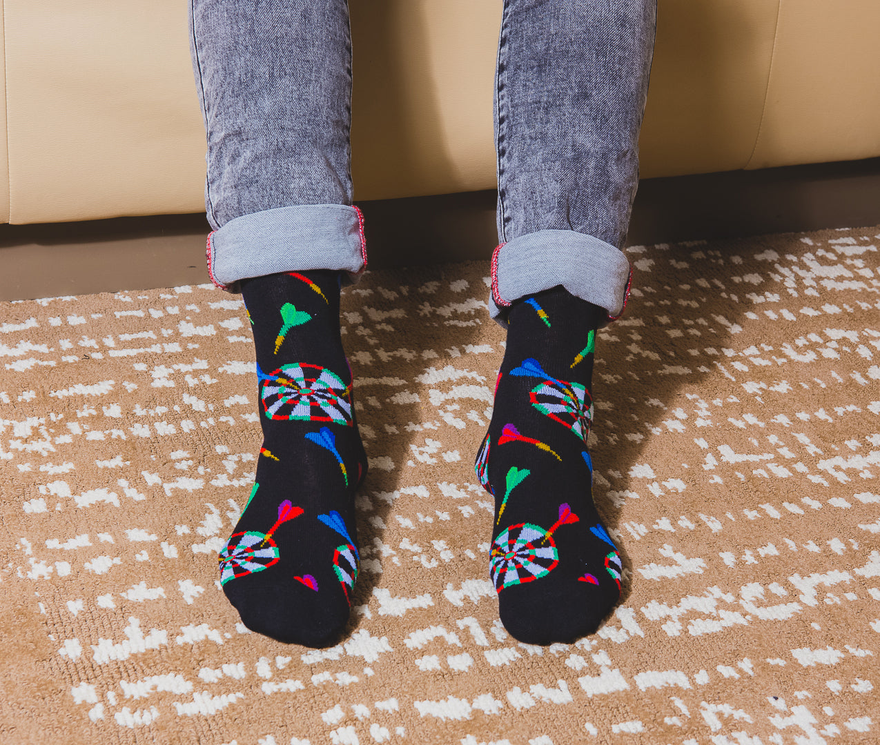 Men's 2 Pair Pack Novelty Let's Play Darts Crew Socks : Color: Crockery Marled