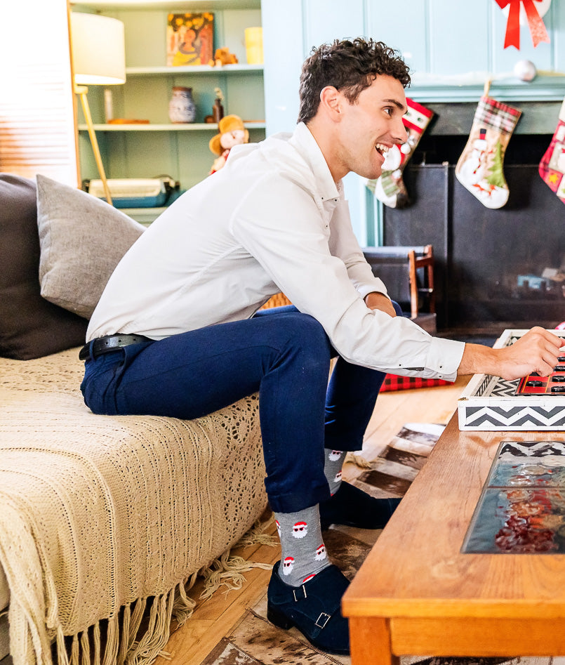 Men's Festive Funny Santa Shades Novelty Crew Socks : Color: Black