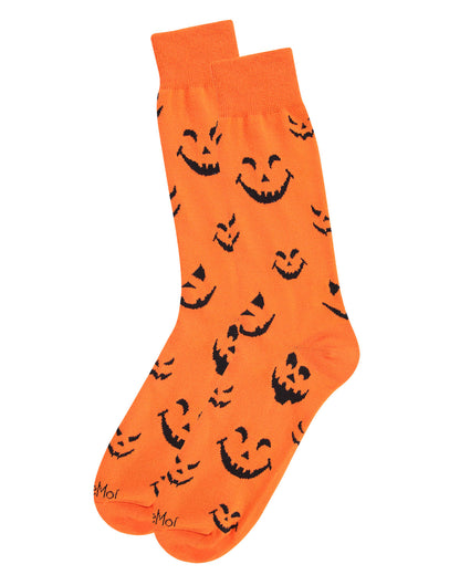 Men's Festive Halloween "Pumpkin Faces" Novelty Crew Sock
