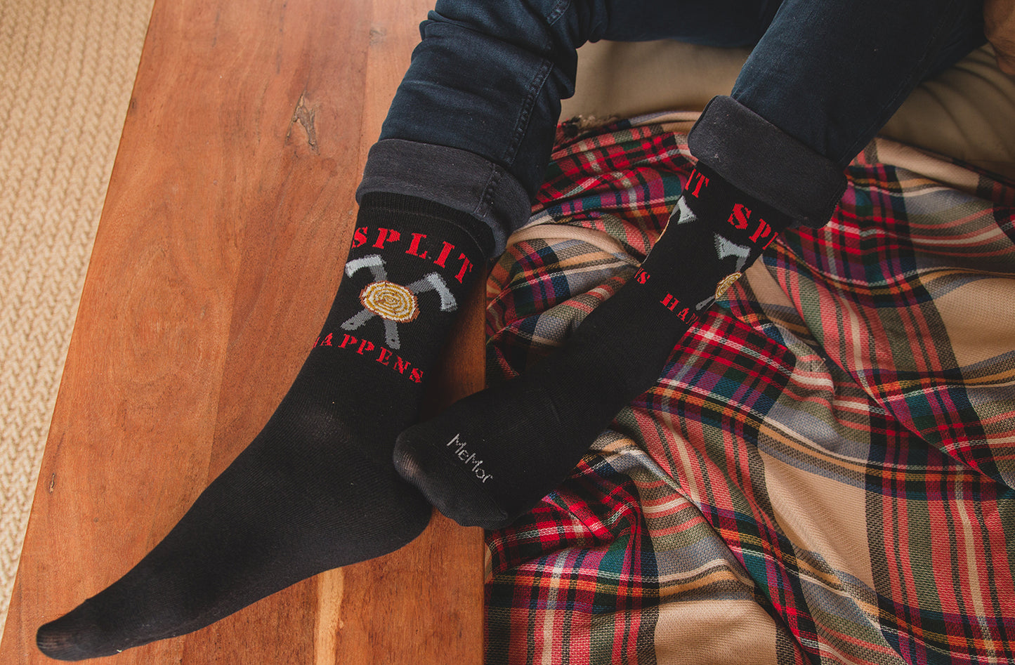 Men's Split Happens Bamboo Blend Novelty Crew Sock : Color: Black