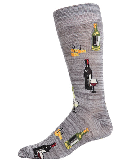 Men's Wine and Cheese Bamboo Blend Novelty Crew Sock : Color: Asphalt Marled