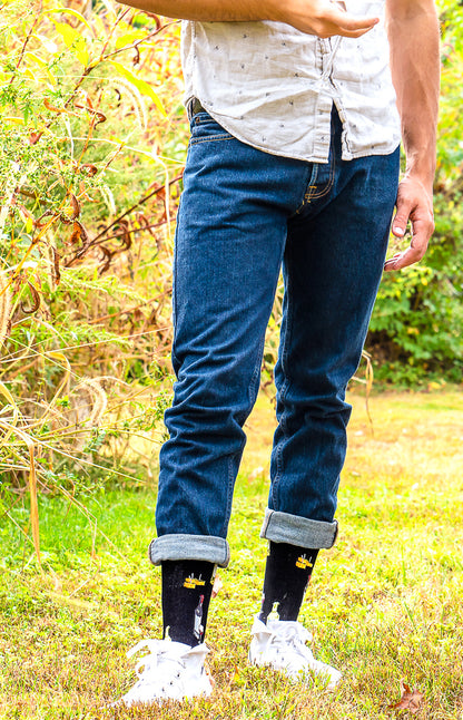 Men's Wine and Cheese Bamboo Blend Novelty Crew Sock : Color: Asphalt Marled