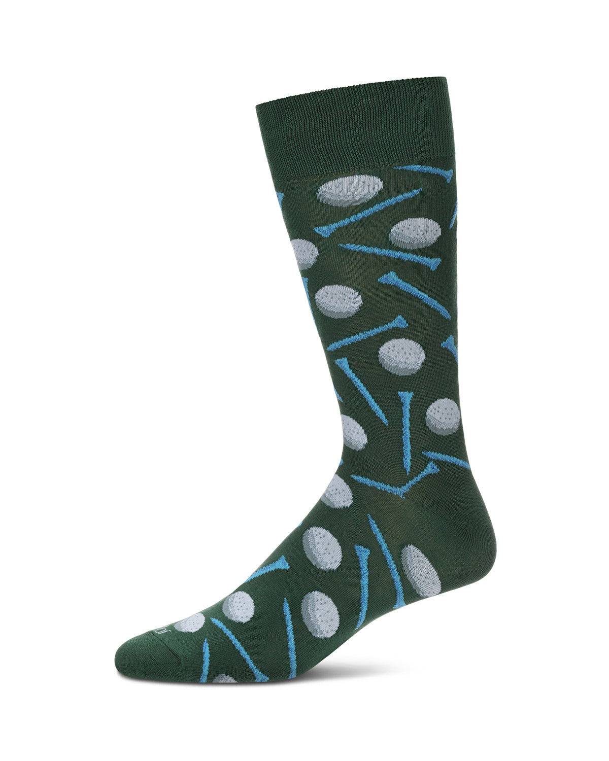 Men's "Golf Ball and Tee" Rayon from Bamboo Blend Novelty Crew Sock : Color: Dark Green
