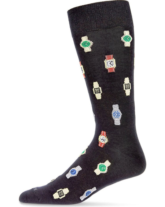 Men's Time to Get a Watch Bamboo Blend Novelty Crew Sock : Color: Black