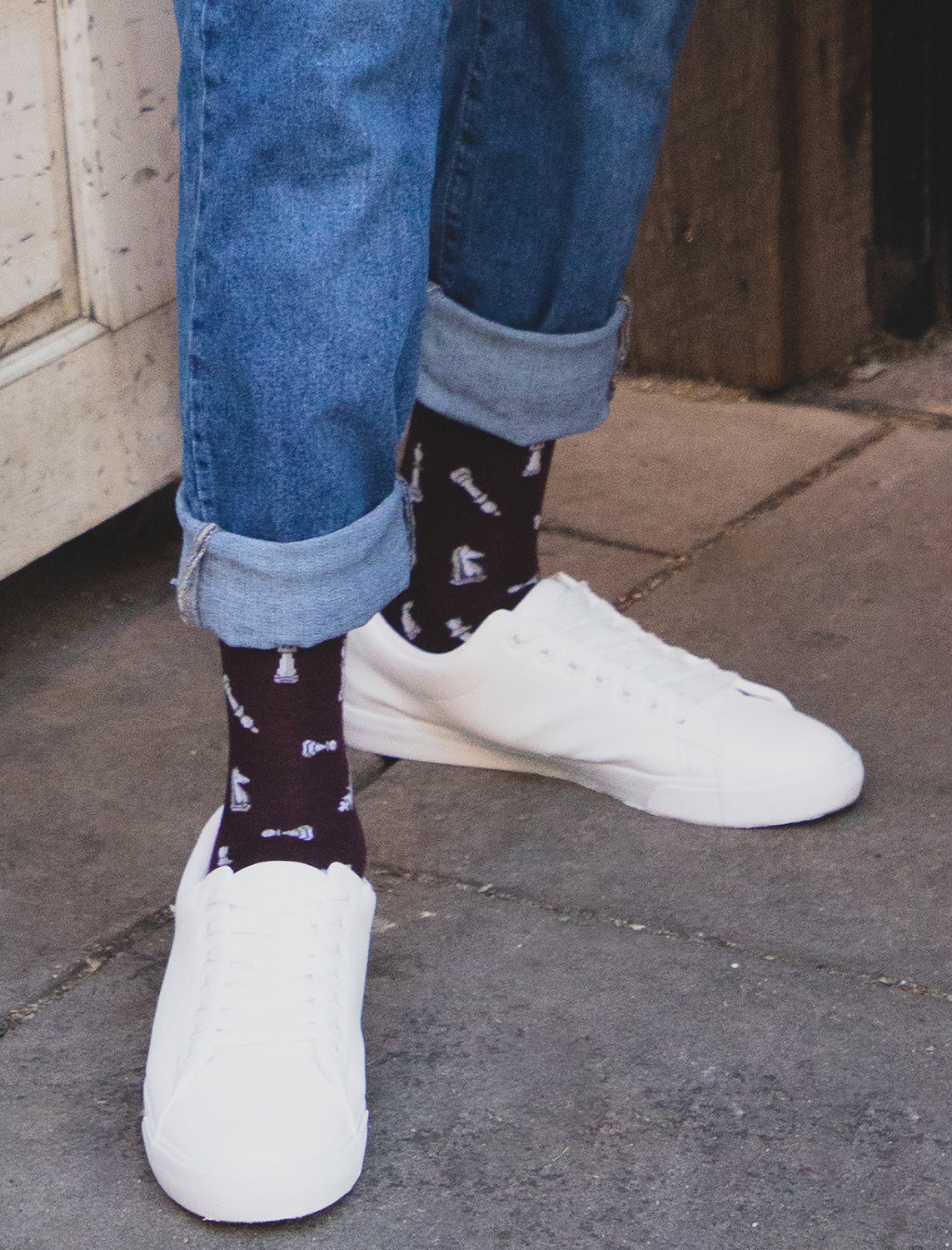 Men's Checkmate Chess Rayon From Bamboo Crew Socks : Color: Burgundy