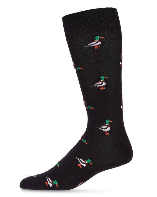 Men's "Mallard Most Fowl" Rayon from Bamboo Blend Novelty Crew Sock : Color: Black