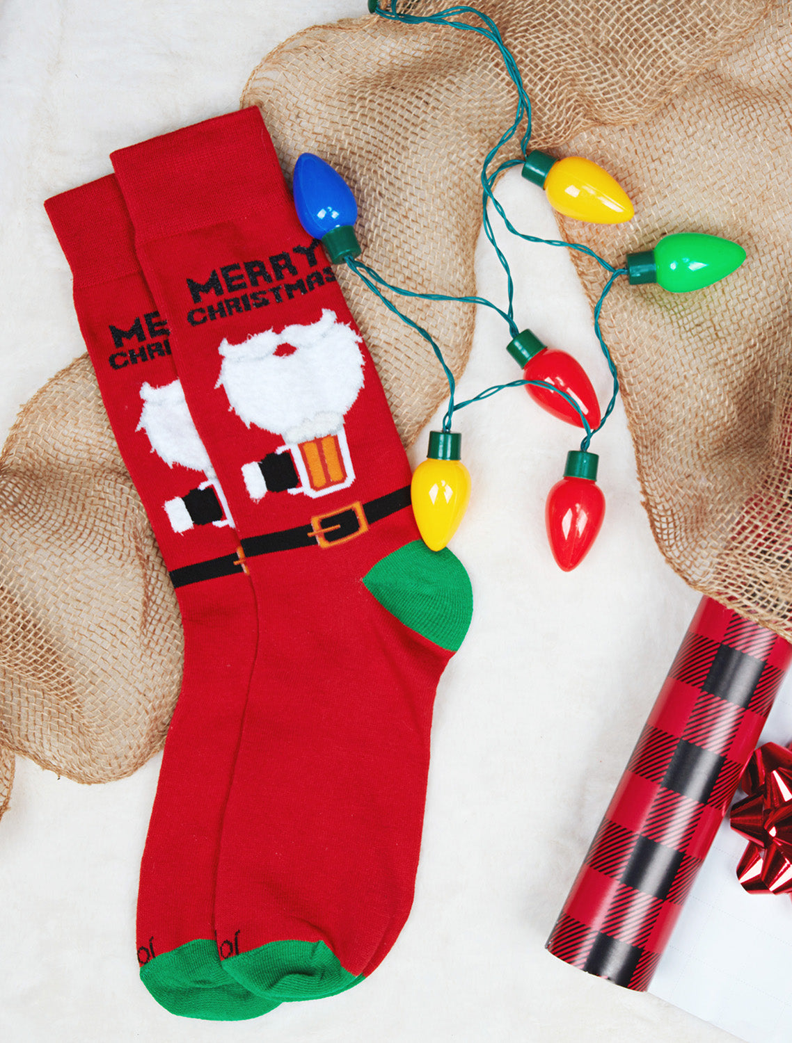 Men's Santa Claus and Suds Holiday Crew Novelty Socks : Color: Tango Red