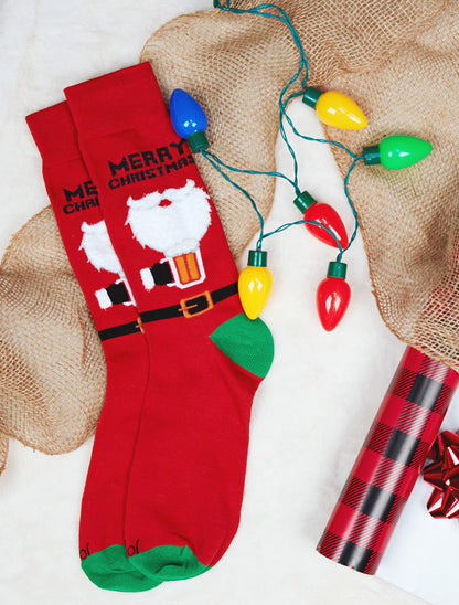 Men's Santa Claus and Suds Holiday Crew Novelty Socks : Color: Tango Red