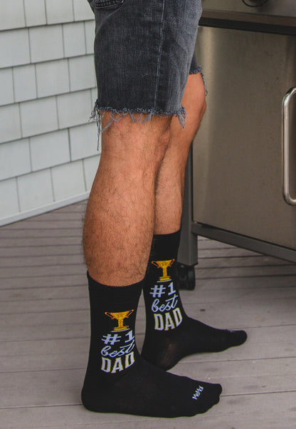 Men's #1 Dad Trophy Bamboo Blend Novelty Crew Sock : Color: Black