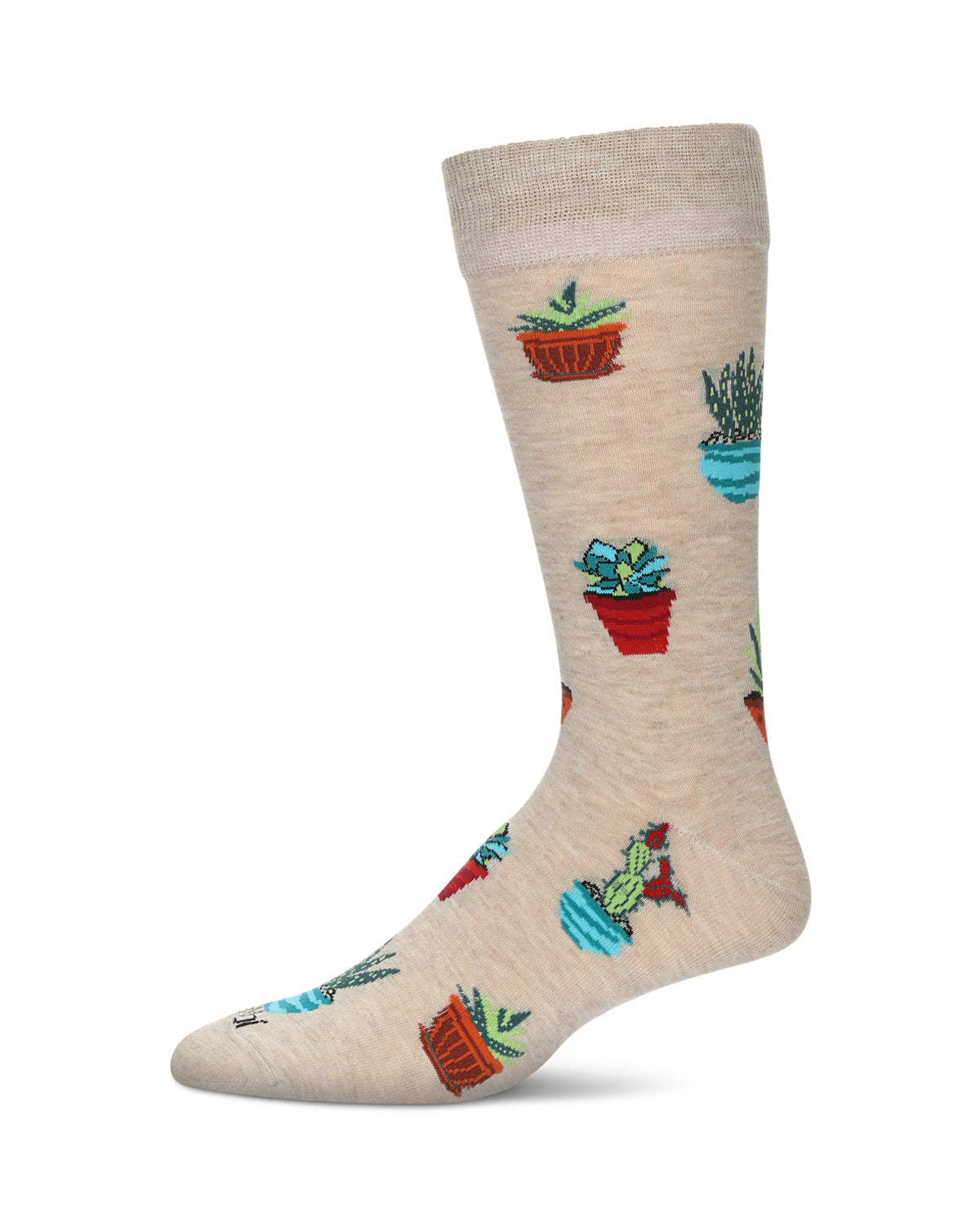 Men's Potted Succulents Bamboo Blend Novelty Crew Sock : Color: Oatmeal Heather