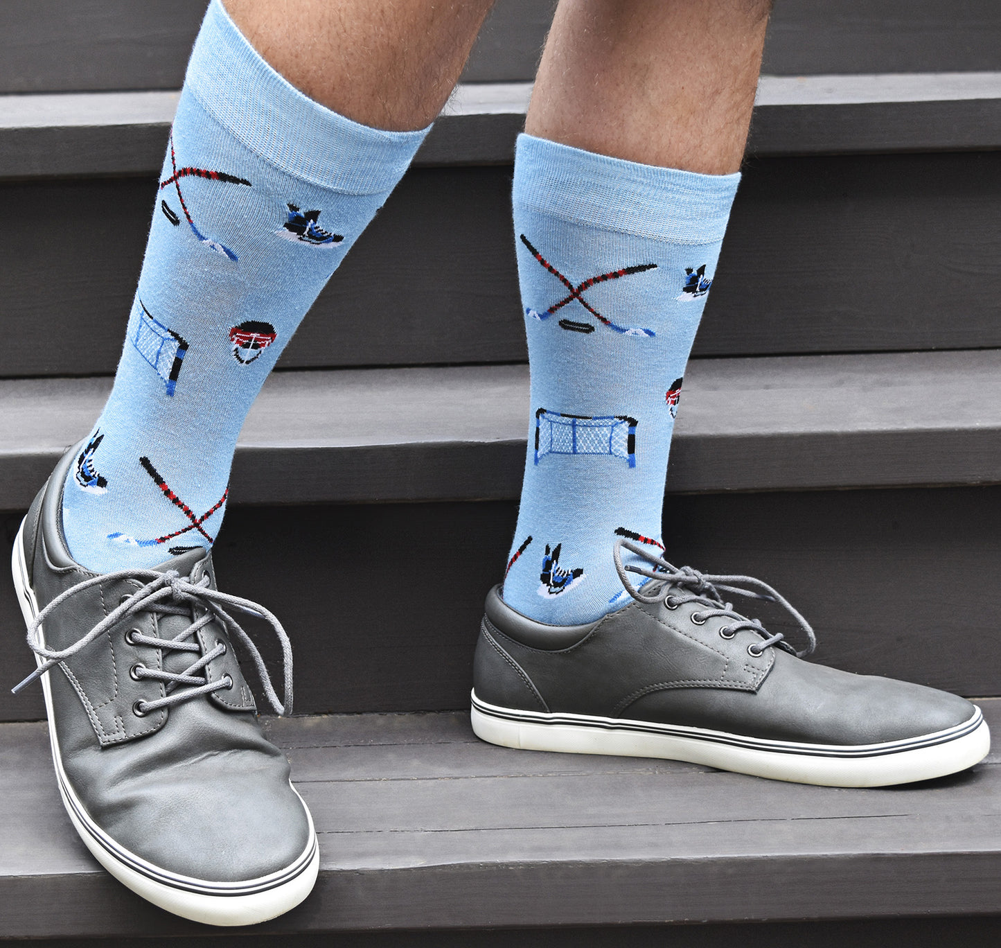 Men's "Hockey Lovers" Rayon from Bamboo Blend Novelty Crew Sock : Color: Light Blue