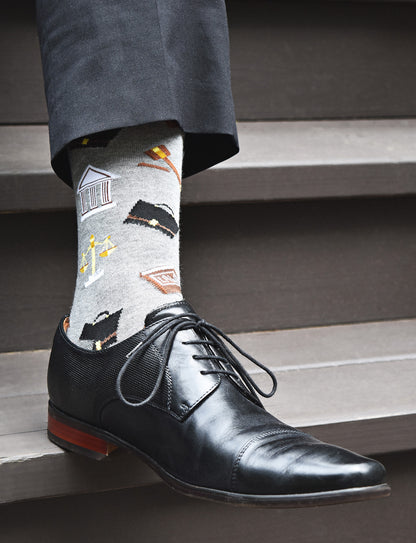 Men's Law N Order Heathered Bamboo Blend Novelty Crew Sock : Color: Denim Heather