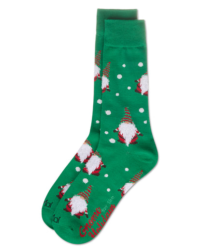 Men's "Gnome For The Holidays" Christmas Novelty Crew Sock : Color: Dark Gray Heather