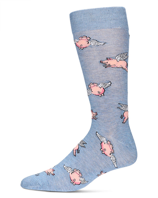 Men's Flying Pigs Bamboo Crew Socks : Color: Denim Heather