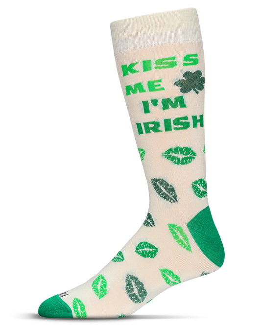 Men's Kiss Me I'm Irish Bamboo Crew Socks : Color: Winter White