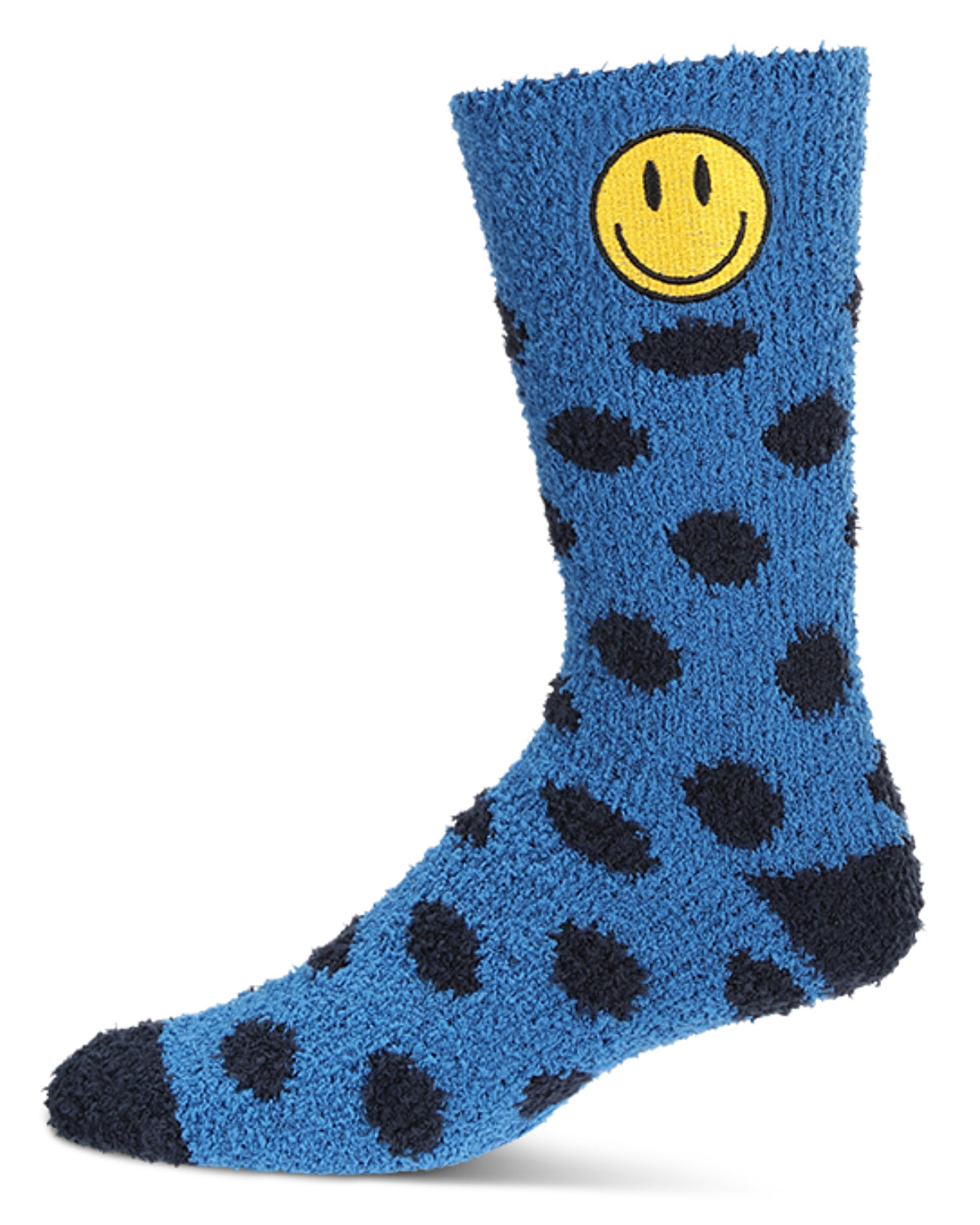 Men's Polka Dot Smiley Face Embroidery Cozy Crew Socks : Color: Blue