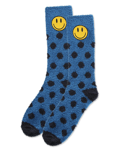 Men's Polka Dot Smiley Face Embroidery Cozy Crew Socks : Color: Blue